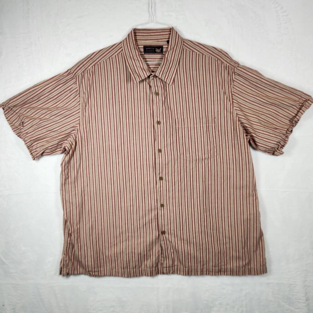 Vintage Arrow Short Sleeve Button Down Shirt Striped Mens Size 2XL Multicolor